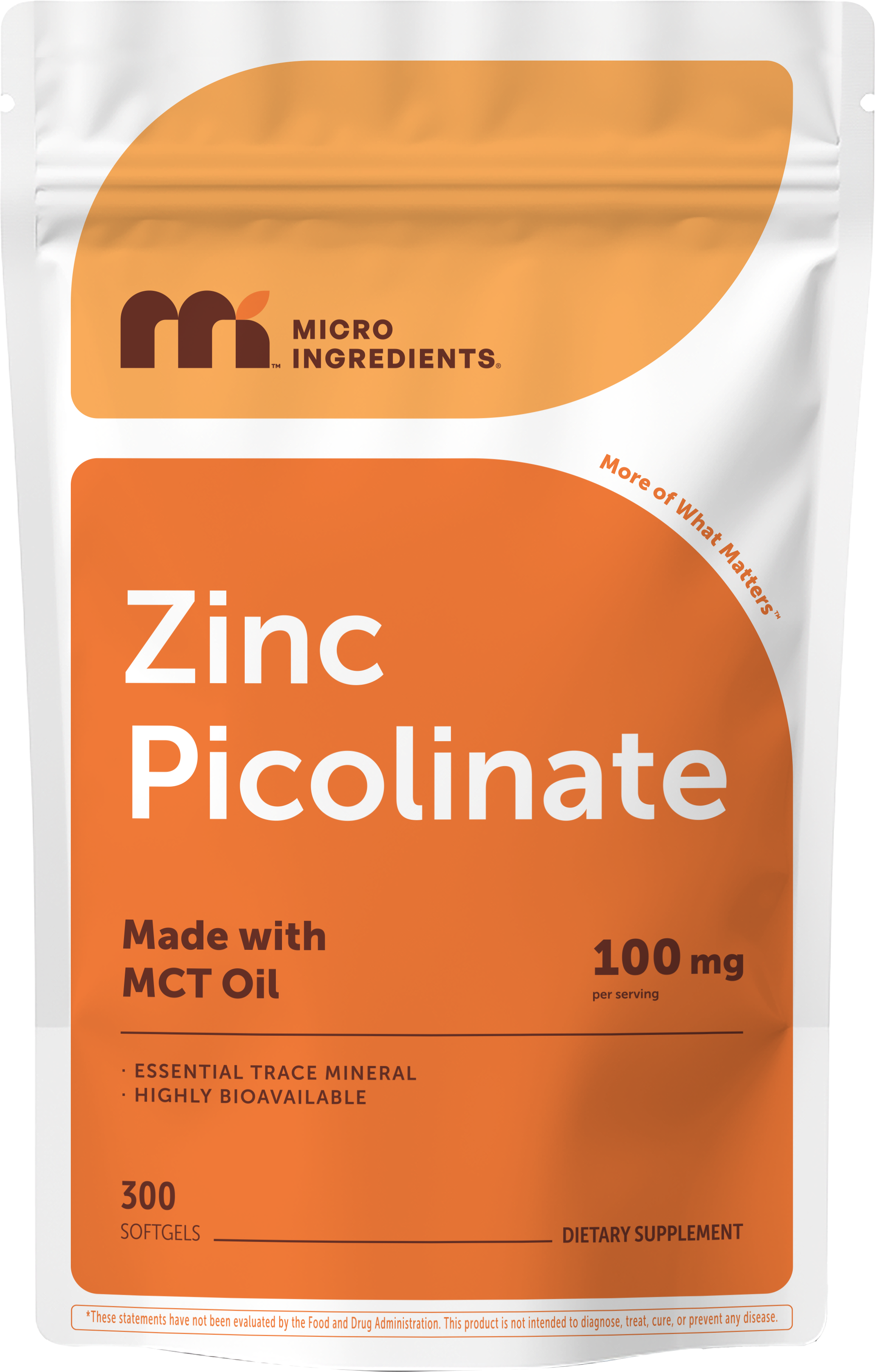 Micro Ingredients Zinc Picolinate 100mg with MCT Oil, 300 Softgels