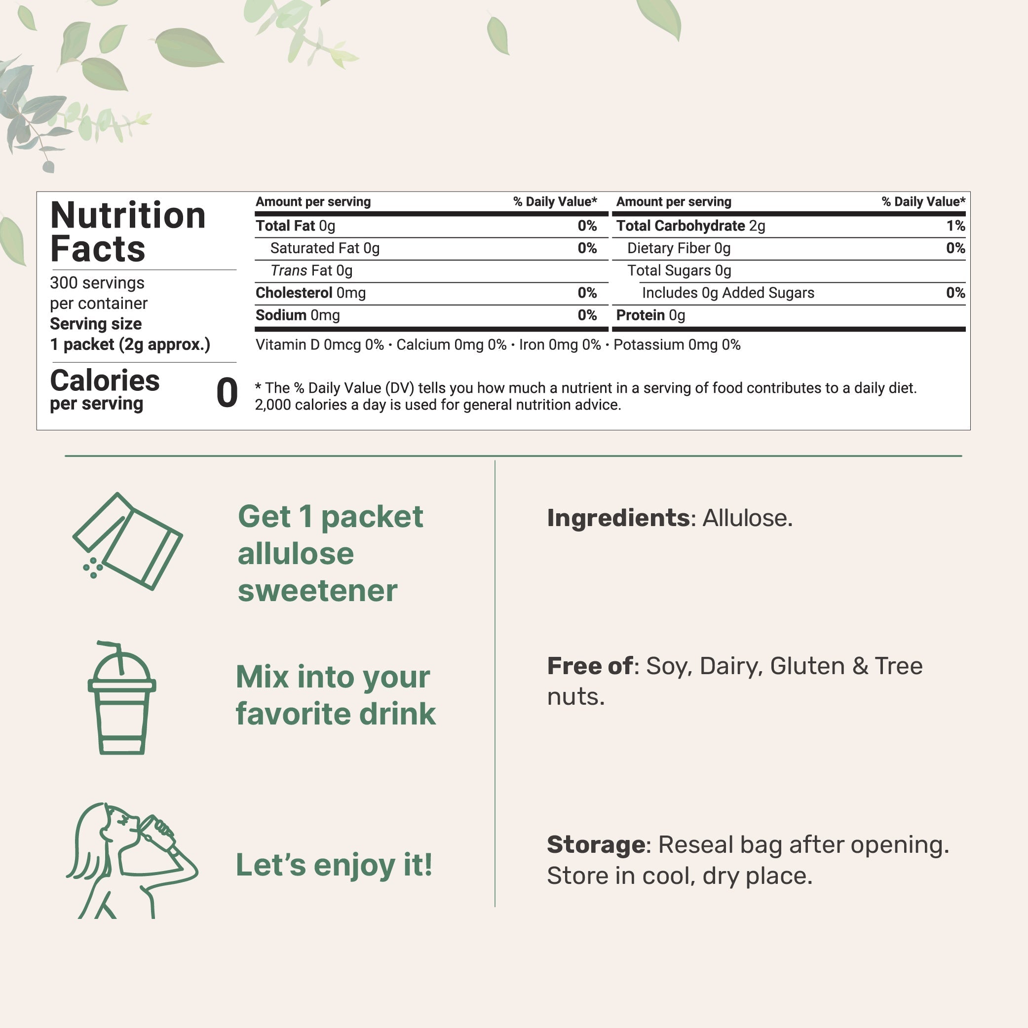 Micro Ingredients Allulose Sweetener, 300 Packets , Zero Calorie