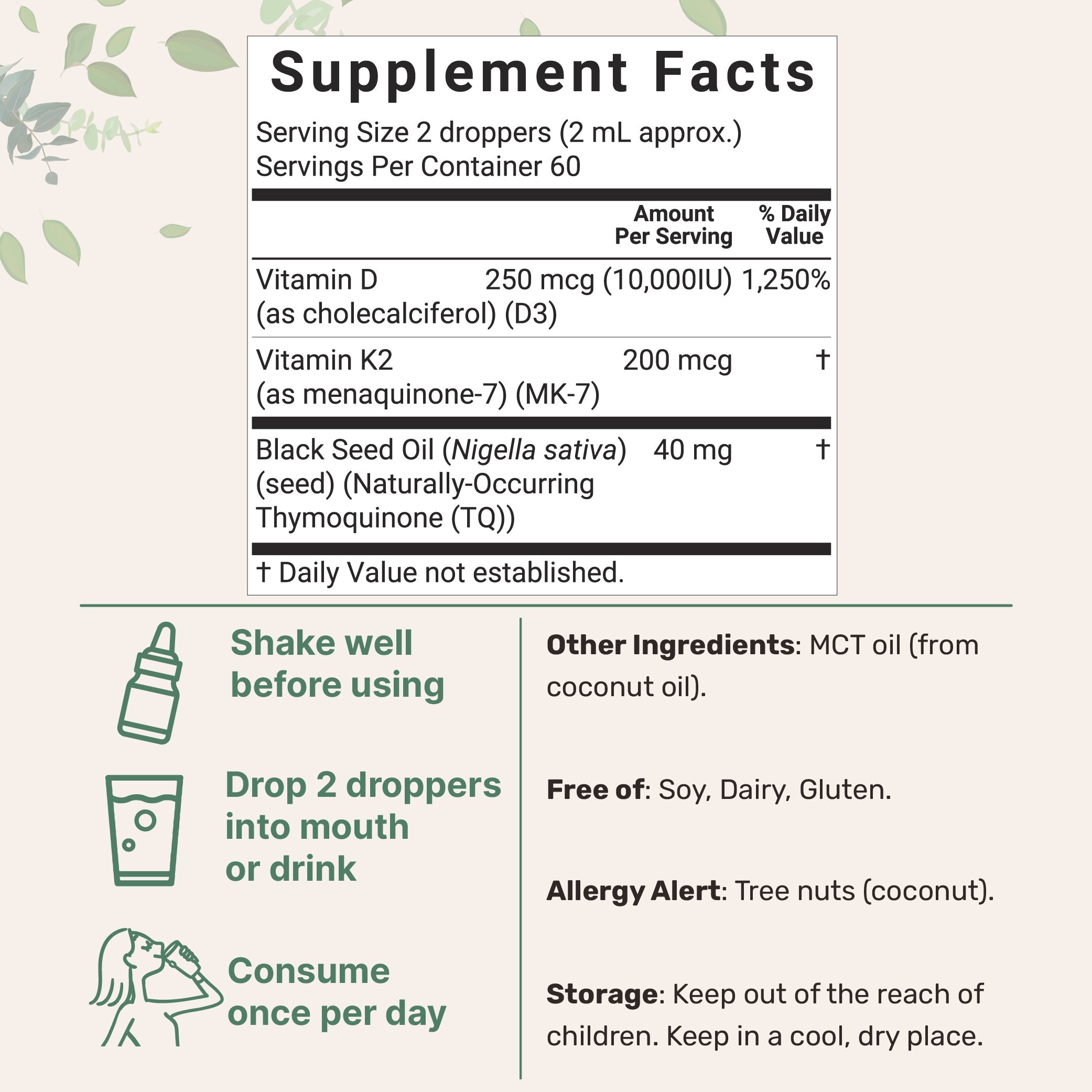 Micro Ingredients Vitamin D3 10000 iu Plus K2 (MK-7) 200 mcg Drops, 2 fl oz – 2 Pack
