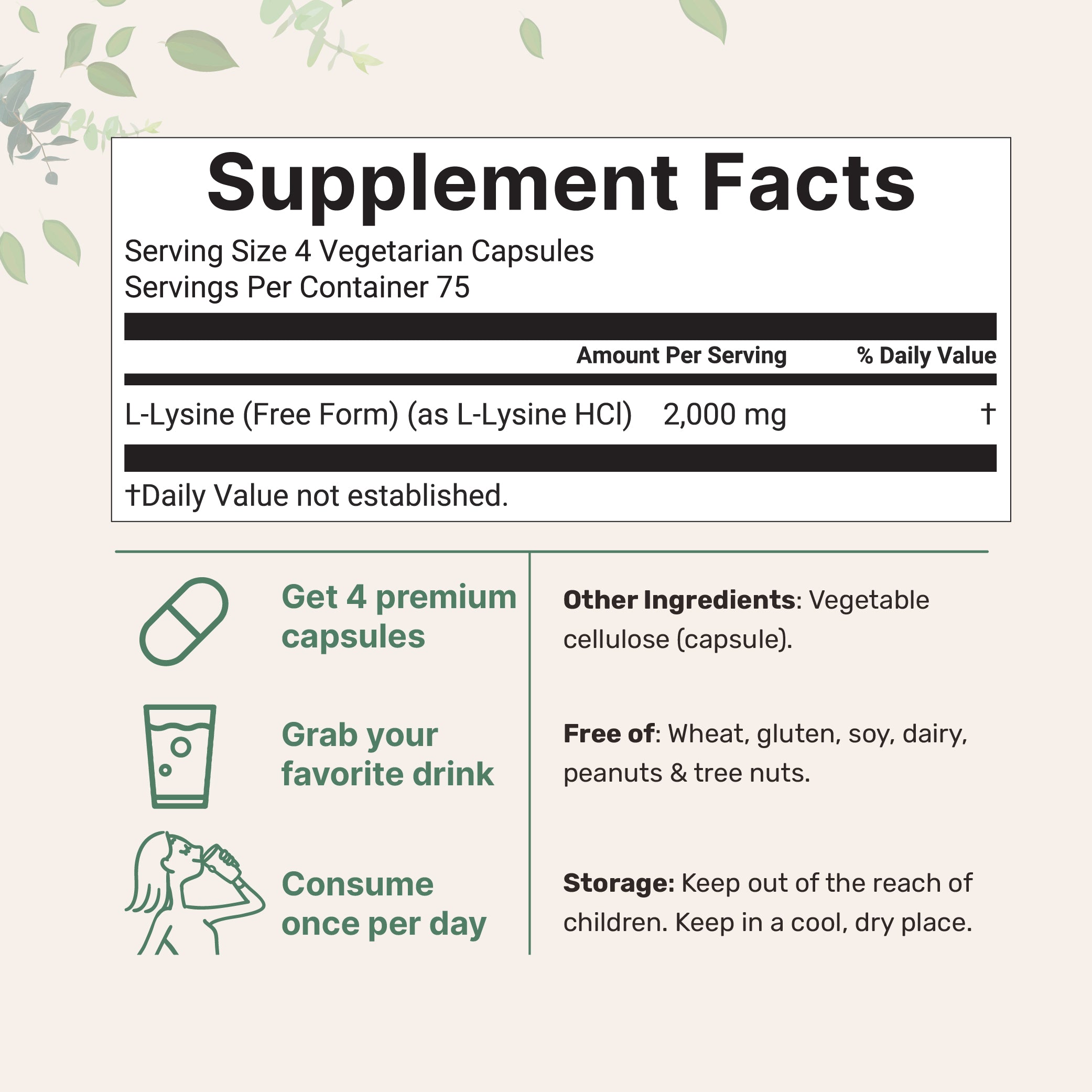 Micro Ingredients Pure L-Lysine 2,000mg, 300 Veggie Capsules