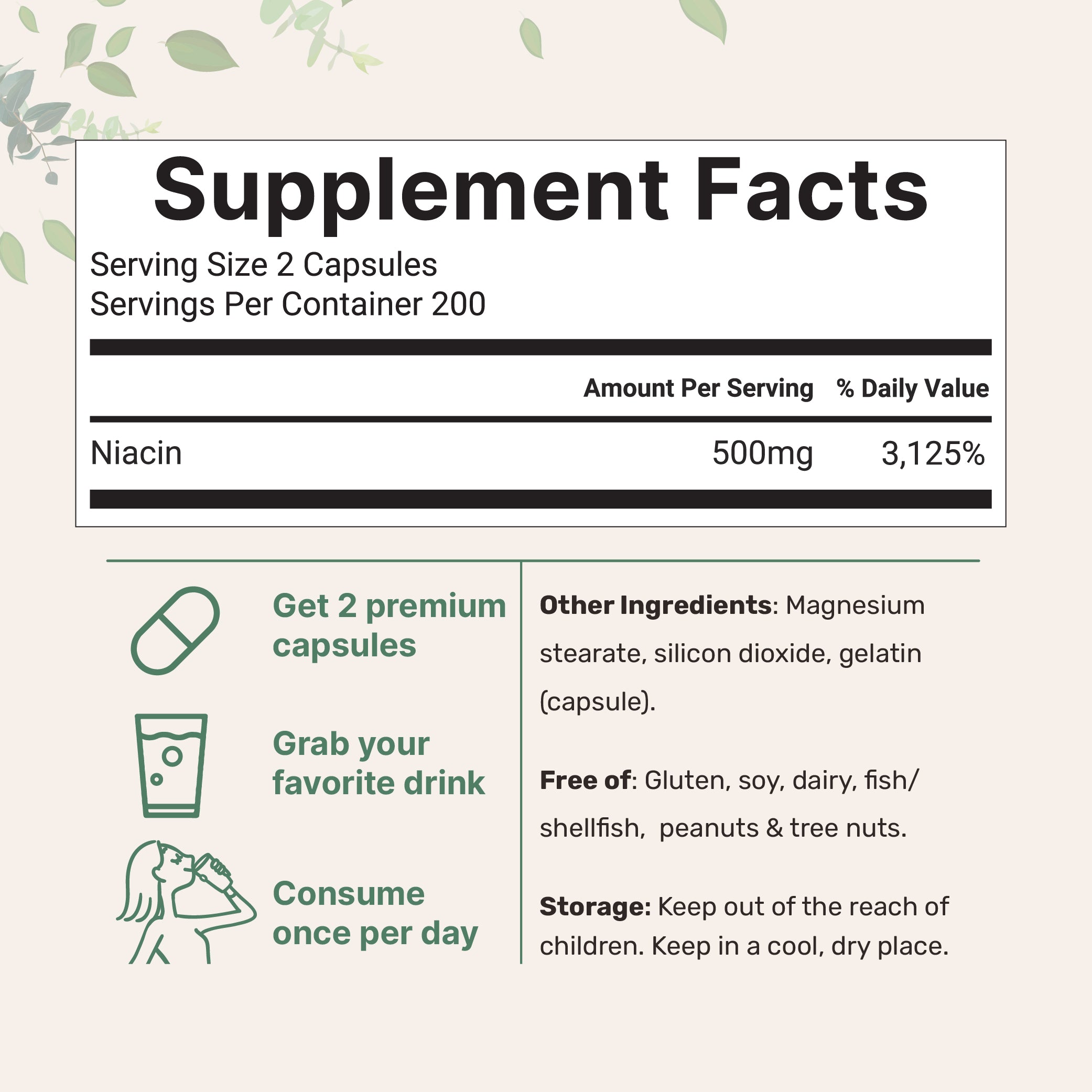 Micro Ingredients Niacin 500mg Per Serving, 400 Capsules | Flush Free B3 Vitamins