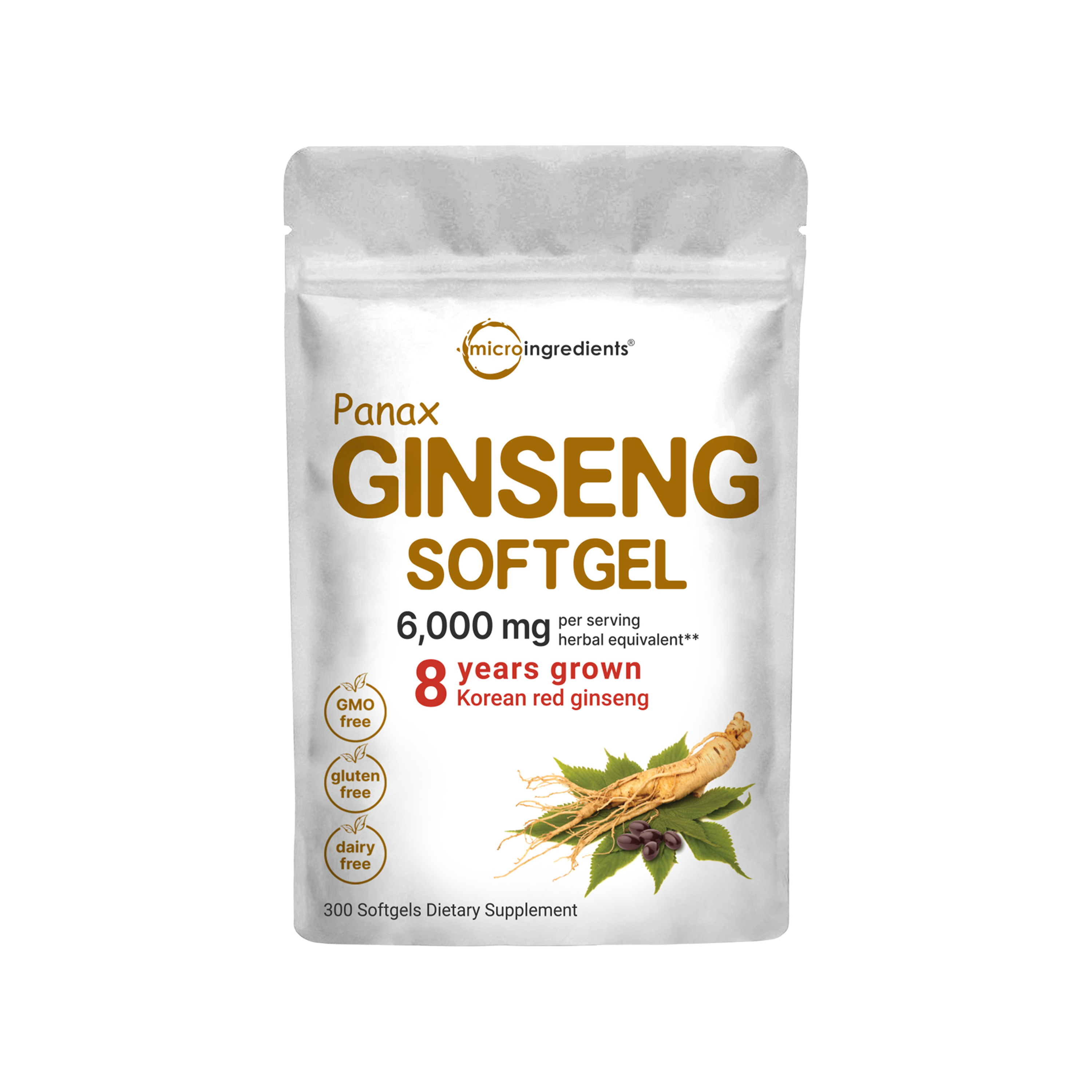 Micro Ingredients Red Panax Ginseng Supplement 6,000mg Per Serving, 300 Softgels