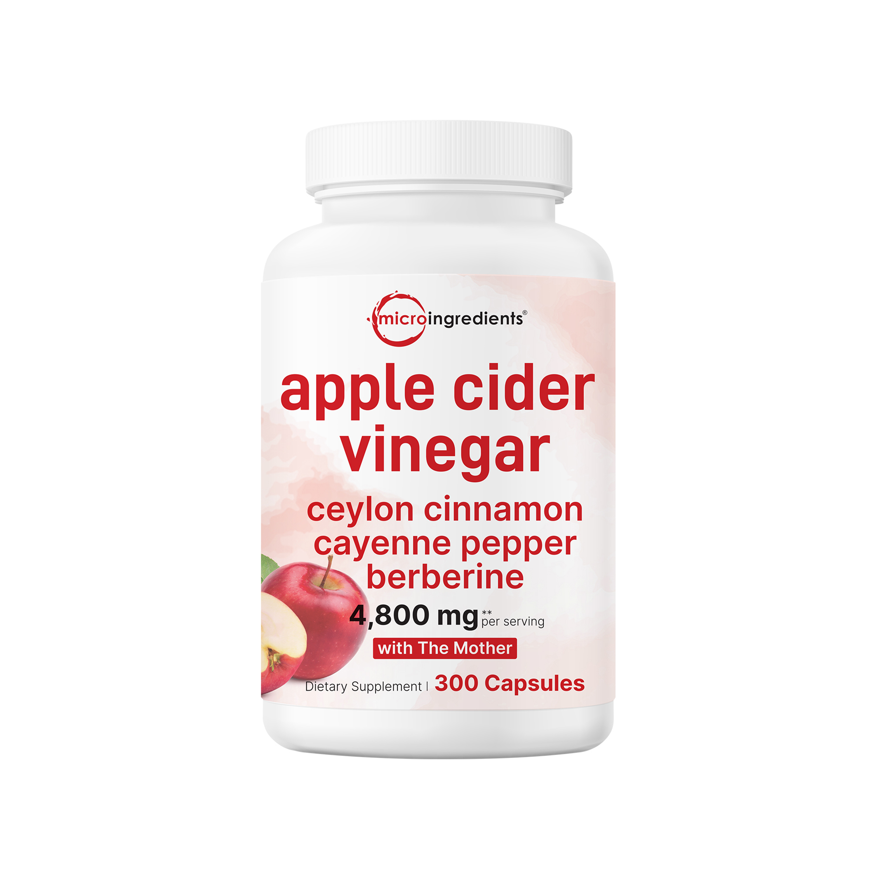 Micro Ingredients Apple Cider Vinegar with The Mother 4,800mg Per Serving, 300 Capsules