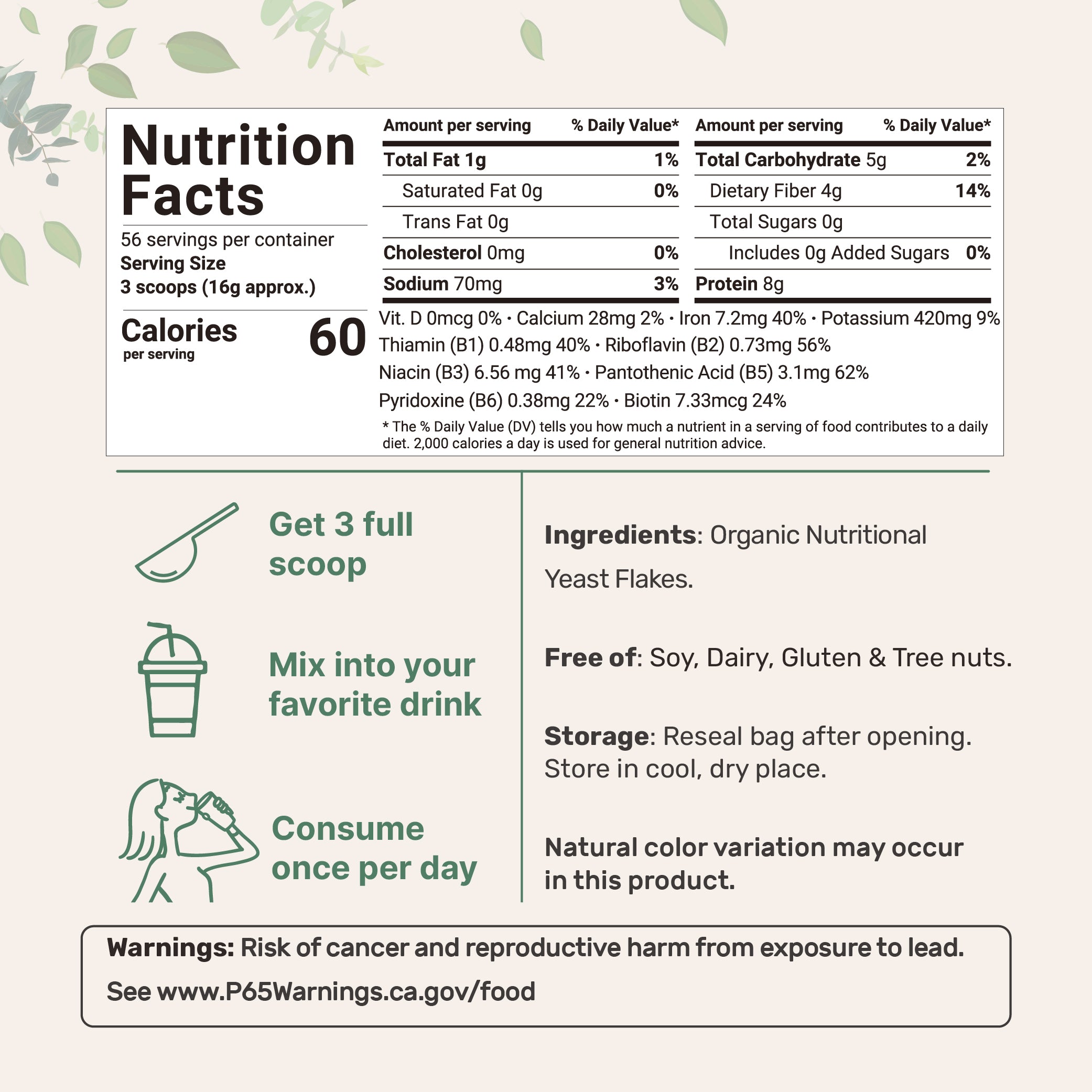 Micro Ingredients Organic Non-Fortified Nutritional Yeast Flakes - Pure & Powdered