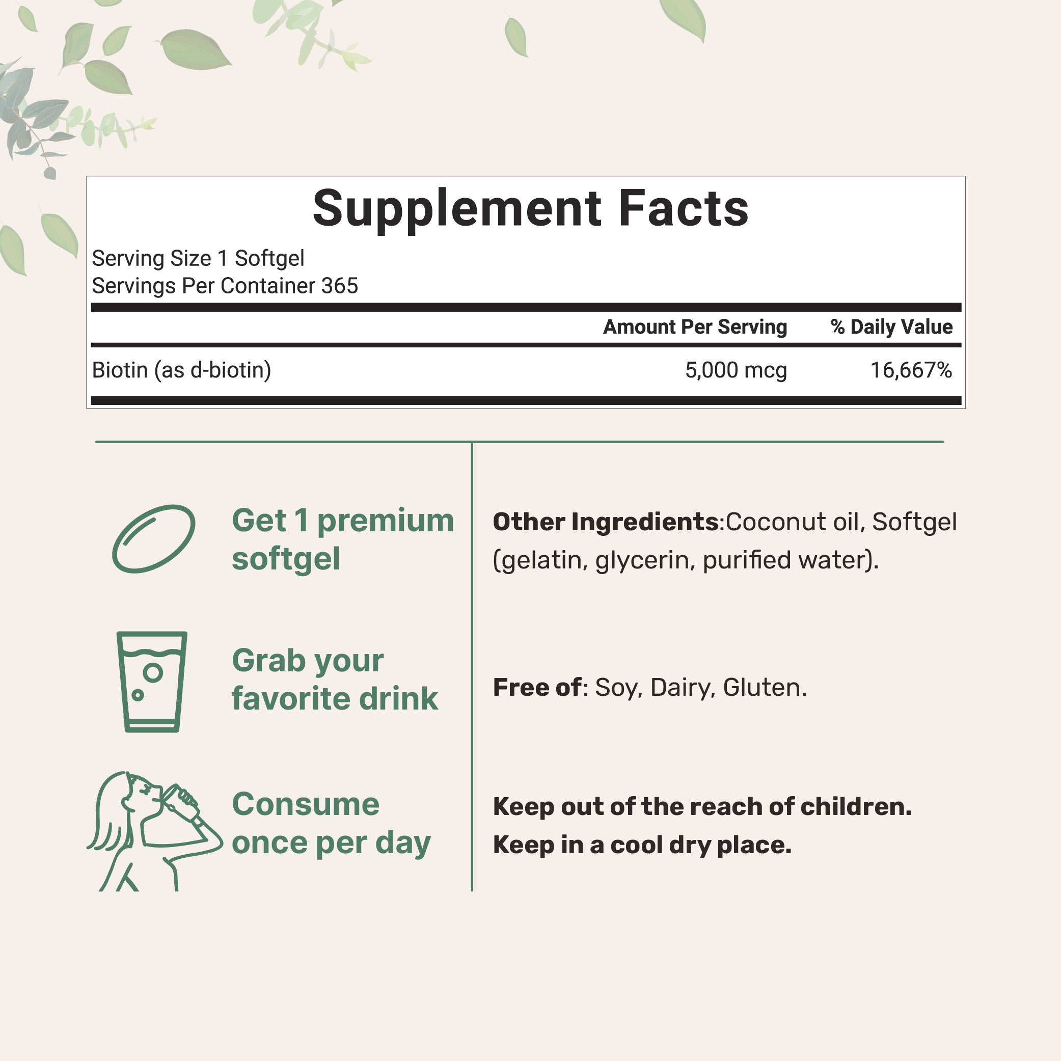 Micro Ingredients Biotin 5,000mcg | 365 Virgin Coconut Oil Softgels