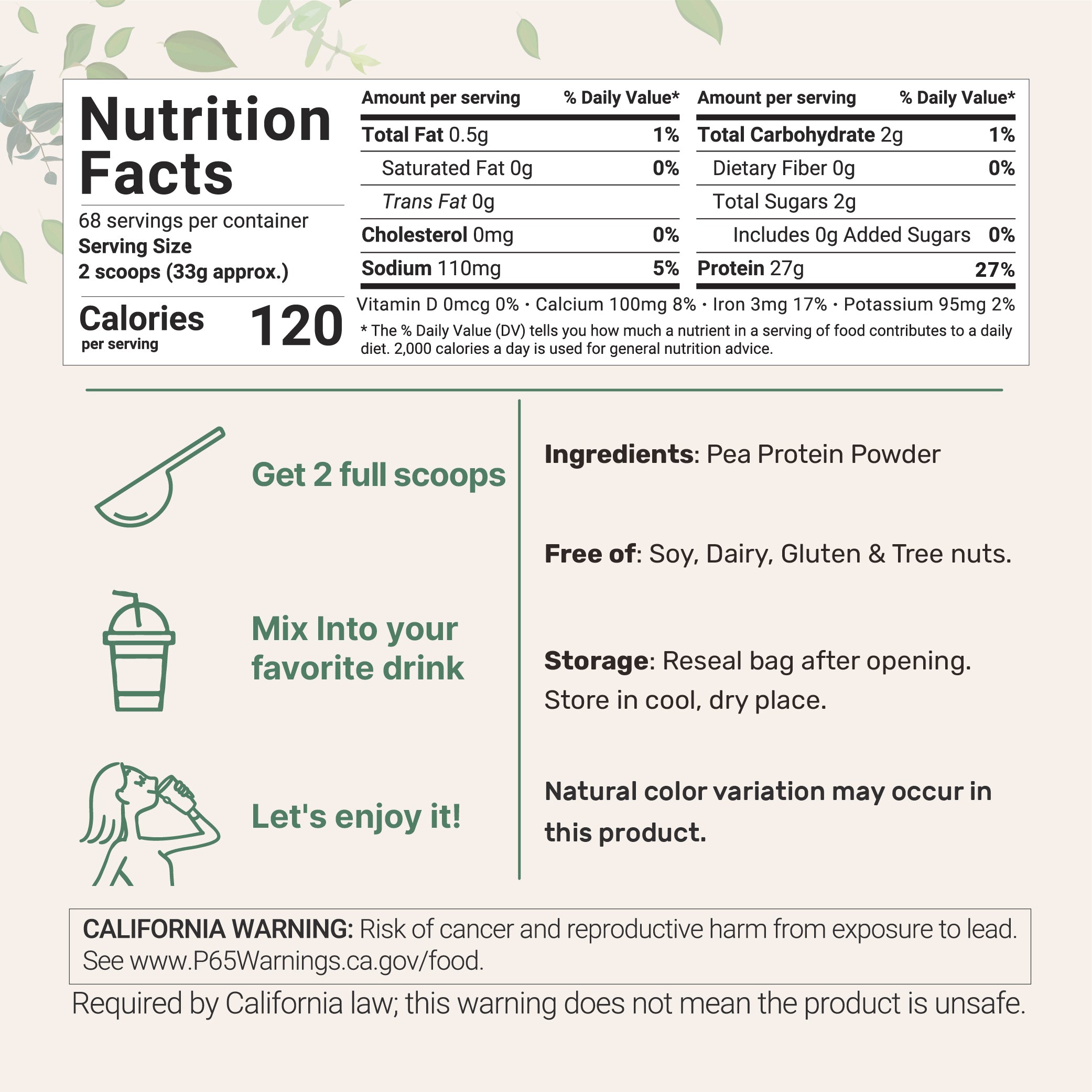 Micro Ingredients Pea Protein Powder, 5lb