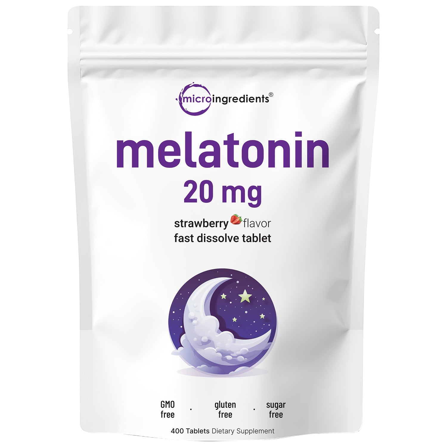 Micro Ingredients Melatonin 20mg Tablets, 400 Counts, Natural Strawberry Flavor