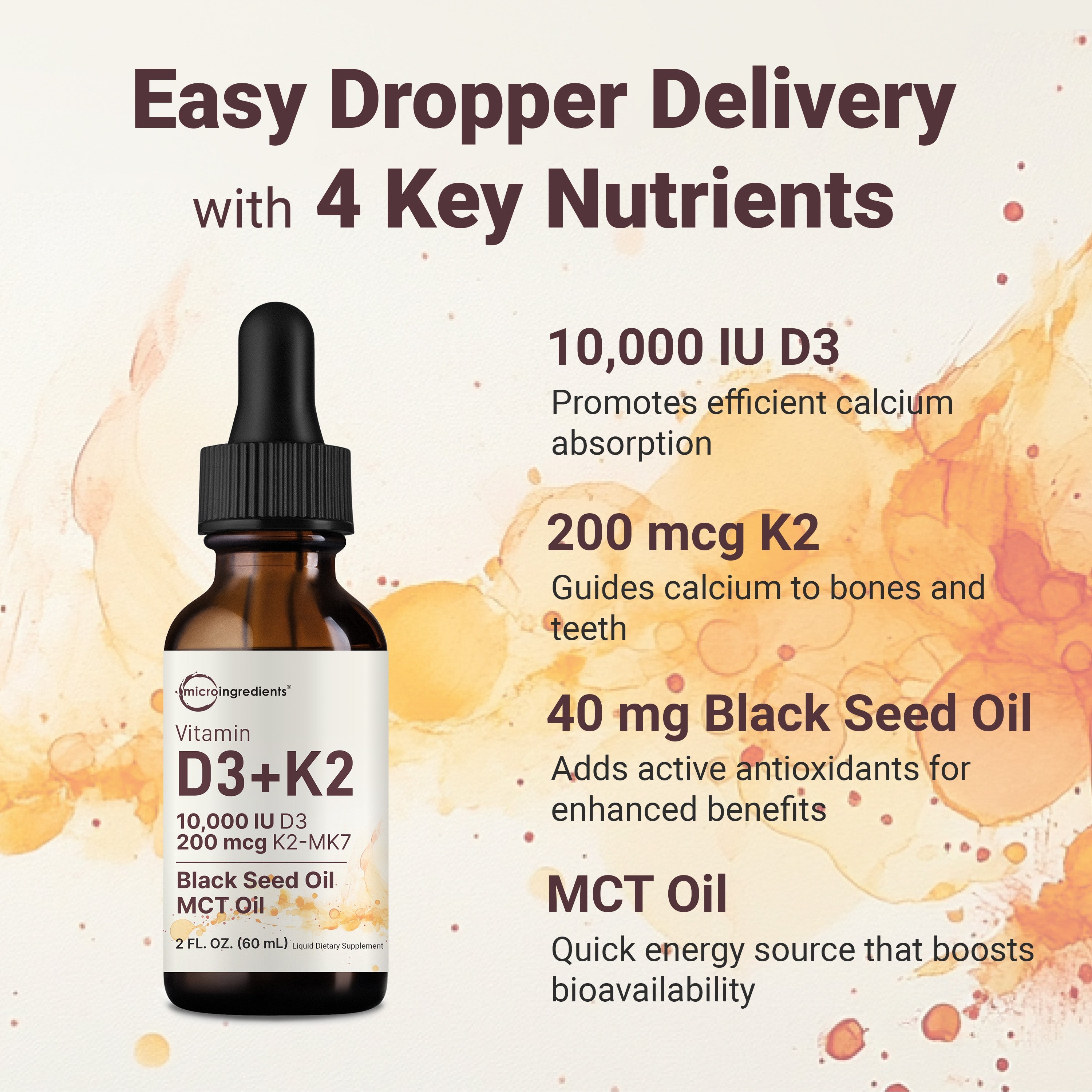 Micro Ingredients Vitamin D3 10000 iu Plus K2 (MK-7) 200 mcg Drops, 2 fl oz – 2 Pack
