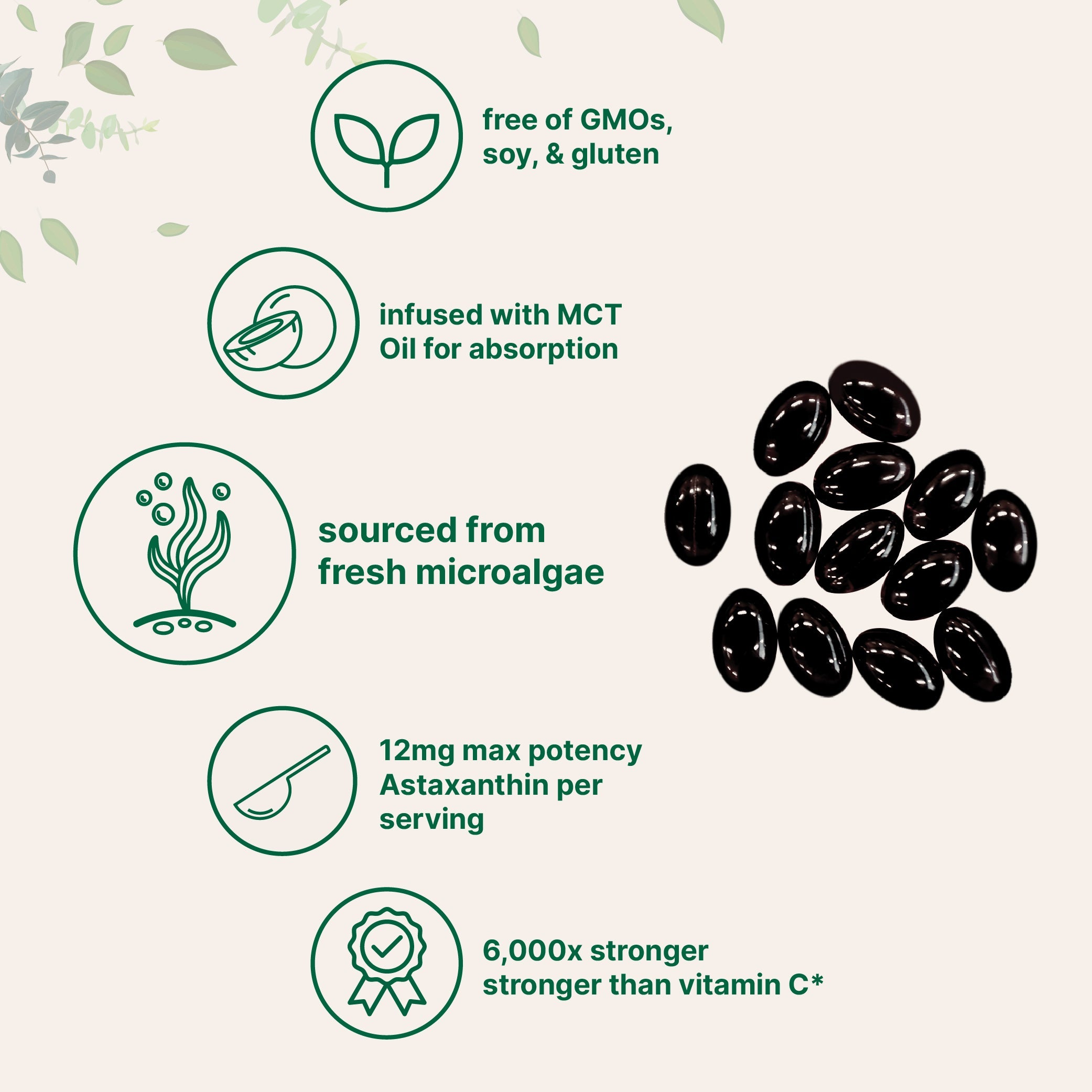 Micro Ingredients Astaxanthin 12mg with MCT Oil, 60 Softgels