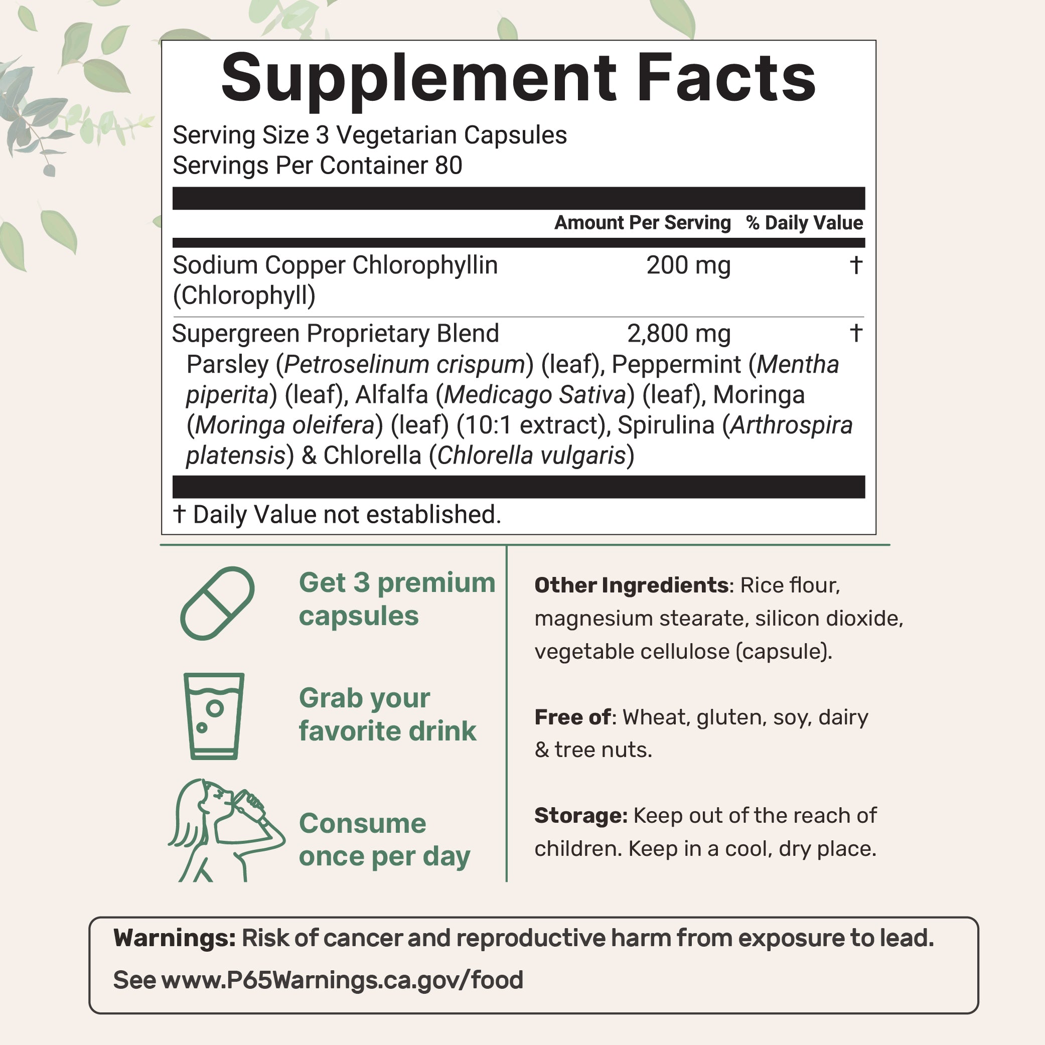 Micro Ingredients Chlorophyll Super Greens Complex, 240 Veggie Capsules