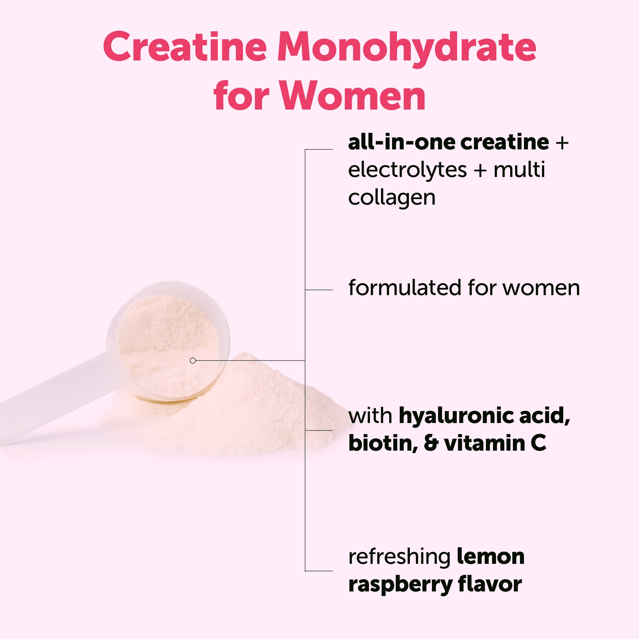 Creatine Monohydrate for Women with Multi Collagen Electrolyte, 500g (Lemon & Raspberry Flavor)