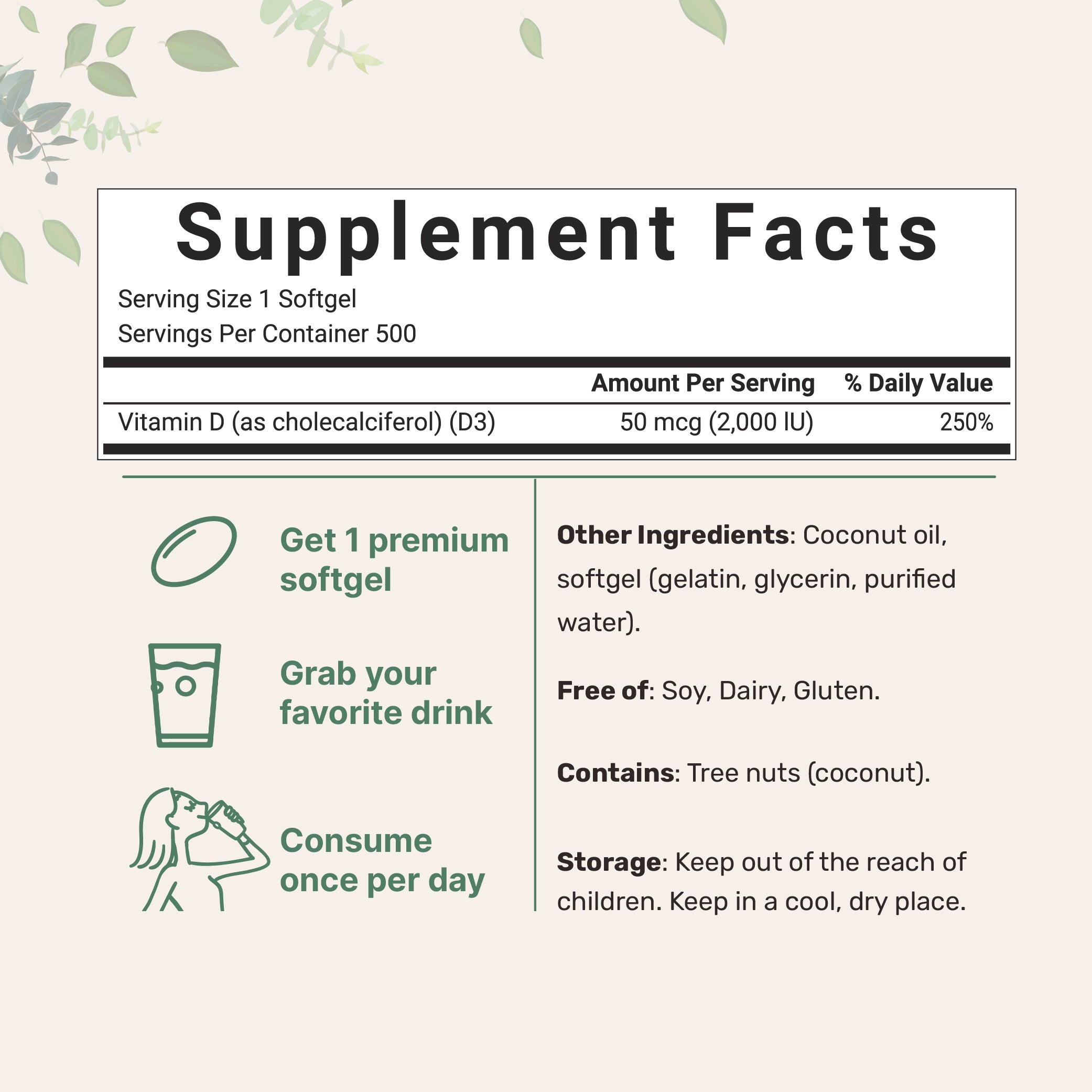 Micro Ingredients Vitamin D3 2,000 IU, 500 Softgels with Virgin Coconut Oil