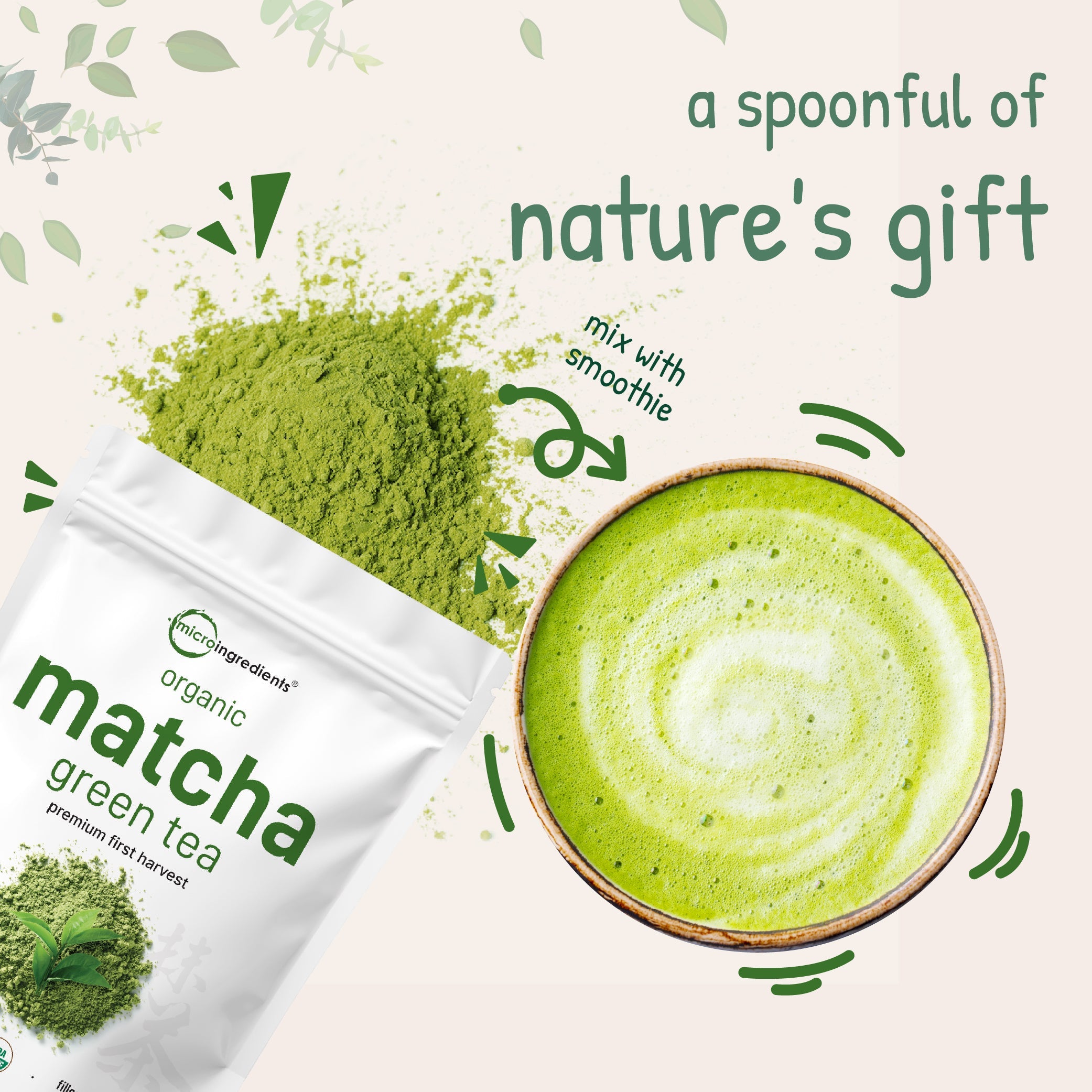 Micro Ingredients Organic Matcha Green Tea Powder, 2 Pound (32 Ounce)