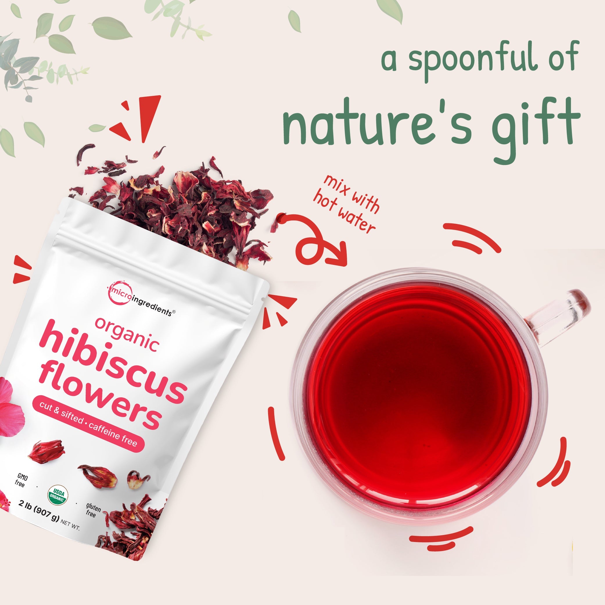 Micro Ingredients Organic Hibiscus Flowers, 2lb