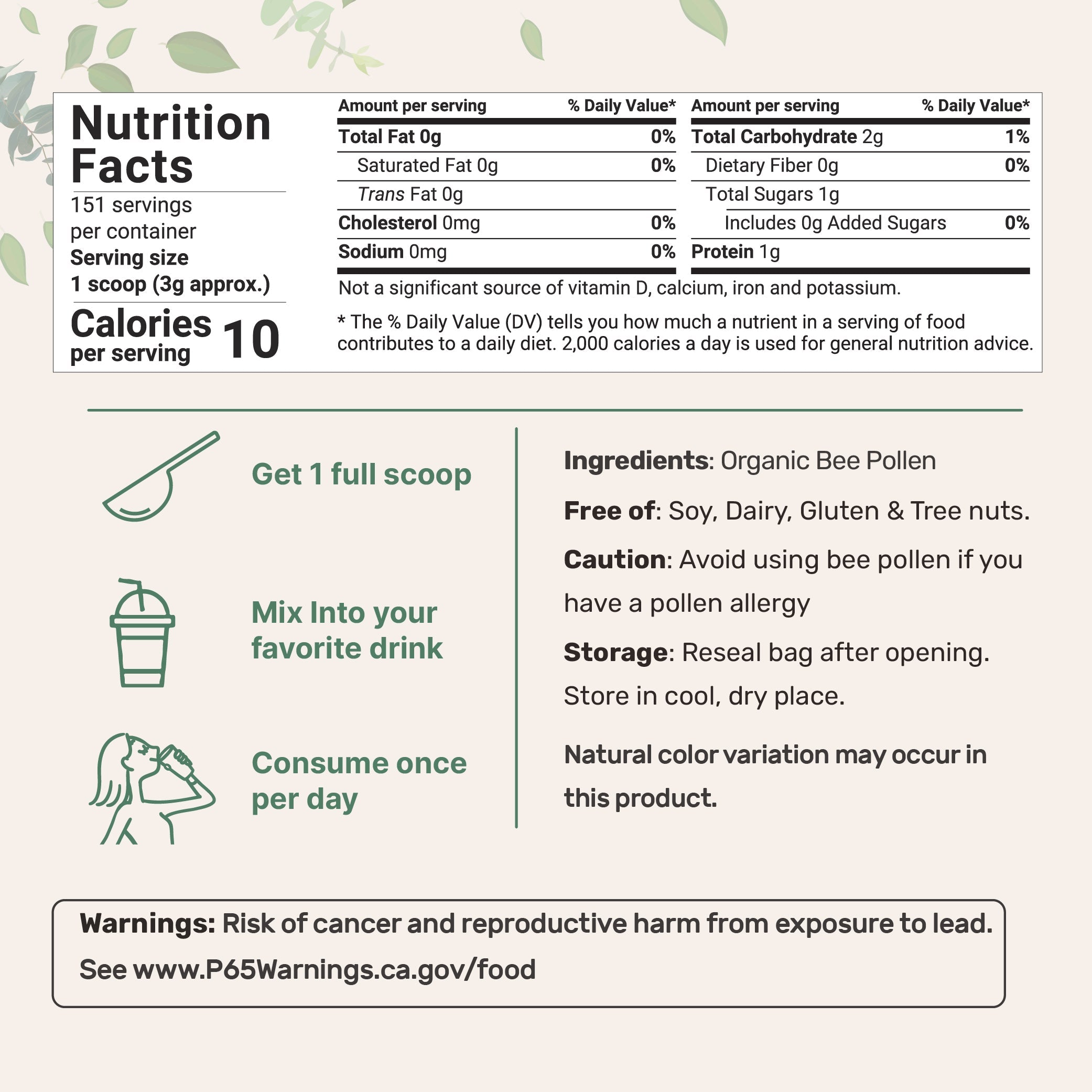 Micro Ingredients Premium Organic Bee Pollen Granules