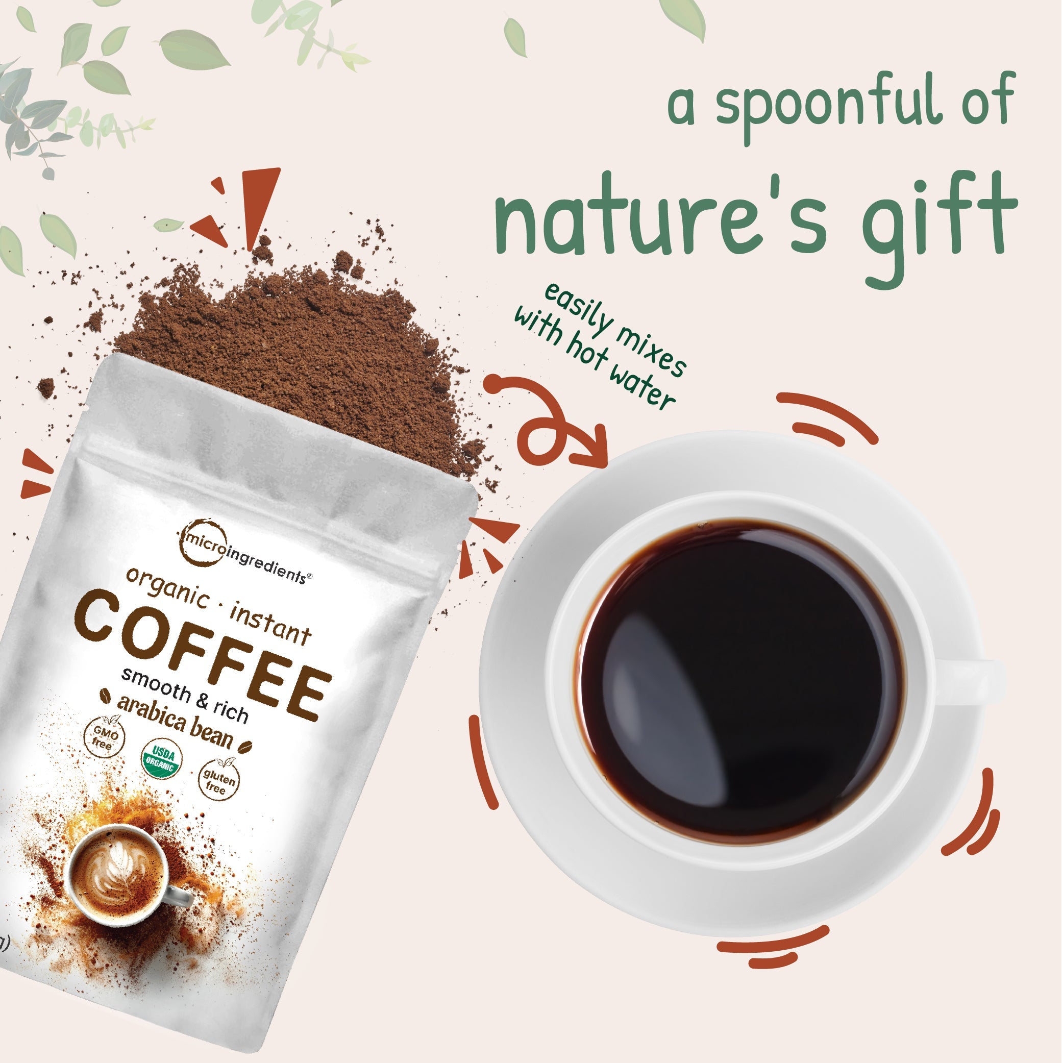 Micro Ingredients Organic Instant Coffee, 1lb Powder | Premium Arabica Coffee Beans Source