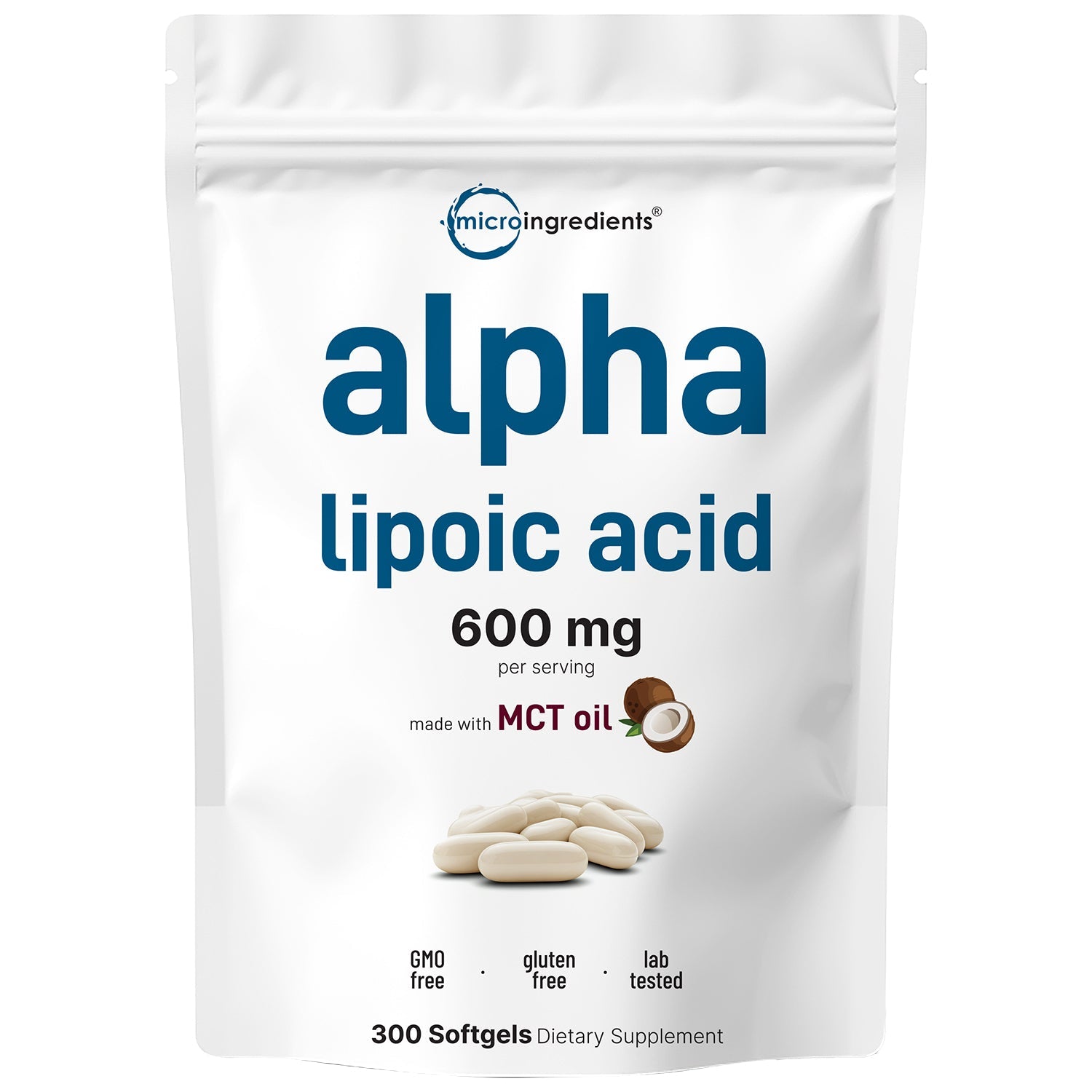 Micro Ingredients Alpha Lipoic Acid 600mg, 300 Softgels